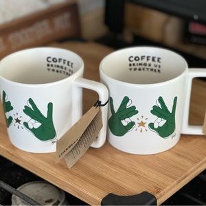 NWT Starbucks Coffee Brings Us Together Set 2019 12oz White and Green Mugs